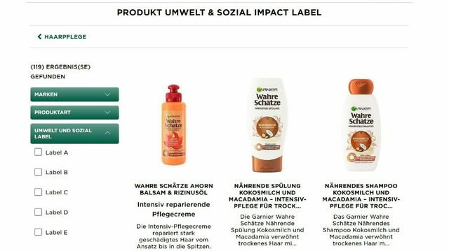 L'Oréal Garnier Produkte, Produkt Umwelt & Sozial Impact Label, Nachhaltigkeit