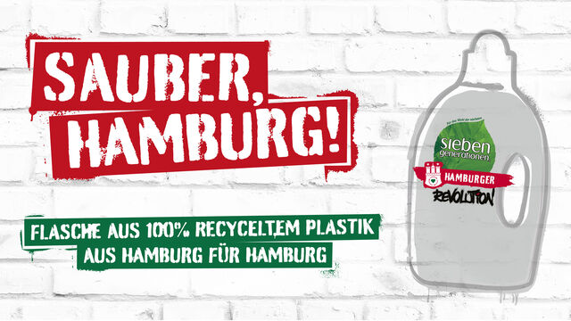Key Visual der Waschmittelflasche aus 100% Hamburger Rezyklat