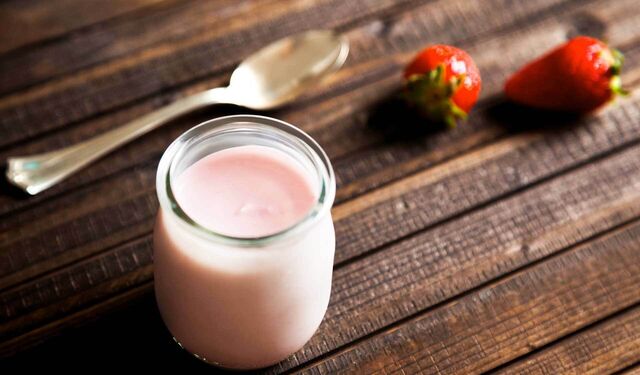 Strawberry yoghurt on a table